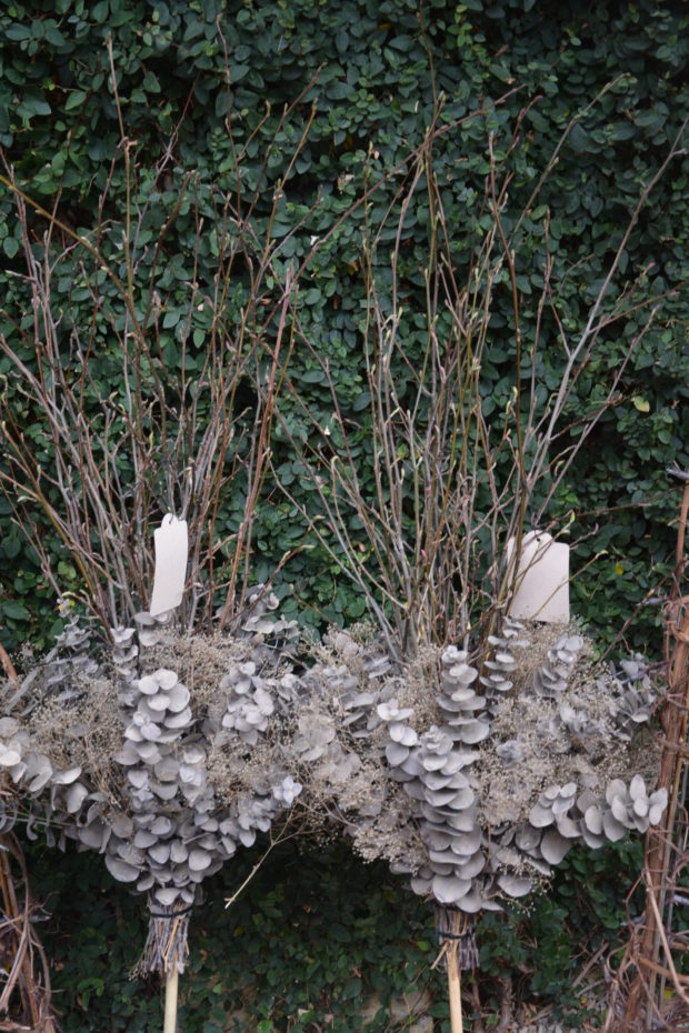 container centerpiece with alder branches
