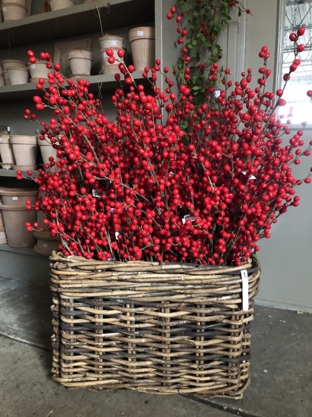 Set of 12: 17-Inch Red & White Holly Berry Stems with 35 Lifelike